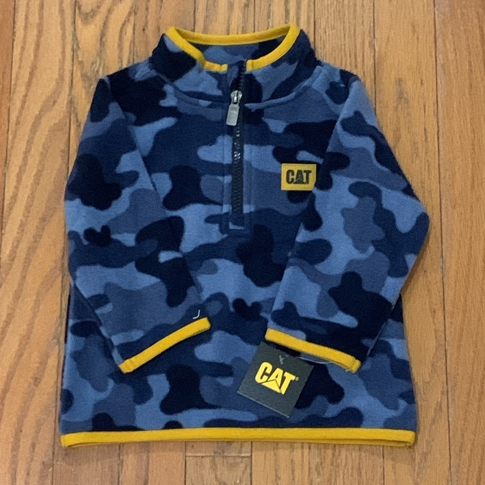 Boys CAT 1/4 Zip Fleece Blue Camo Pullover Size 12M‎ NEW WITH TAGS